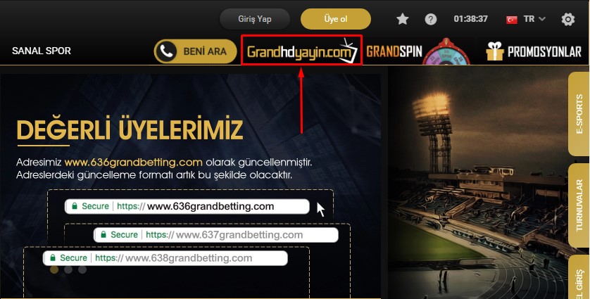 Grandbetting TV sitesine tek tıkla giriş yapabiliyorsunuz. Açılan yeni sekmeden izlemek istediğiniz müsabakayı seçmeniz yeterlidir.